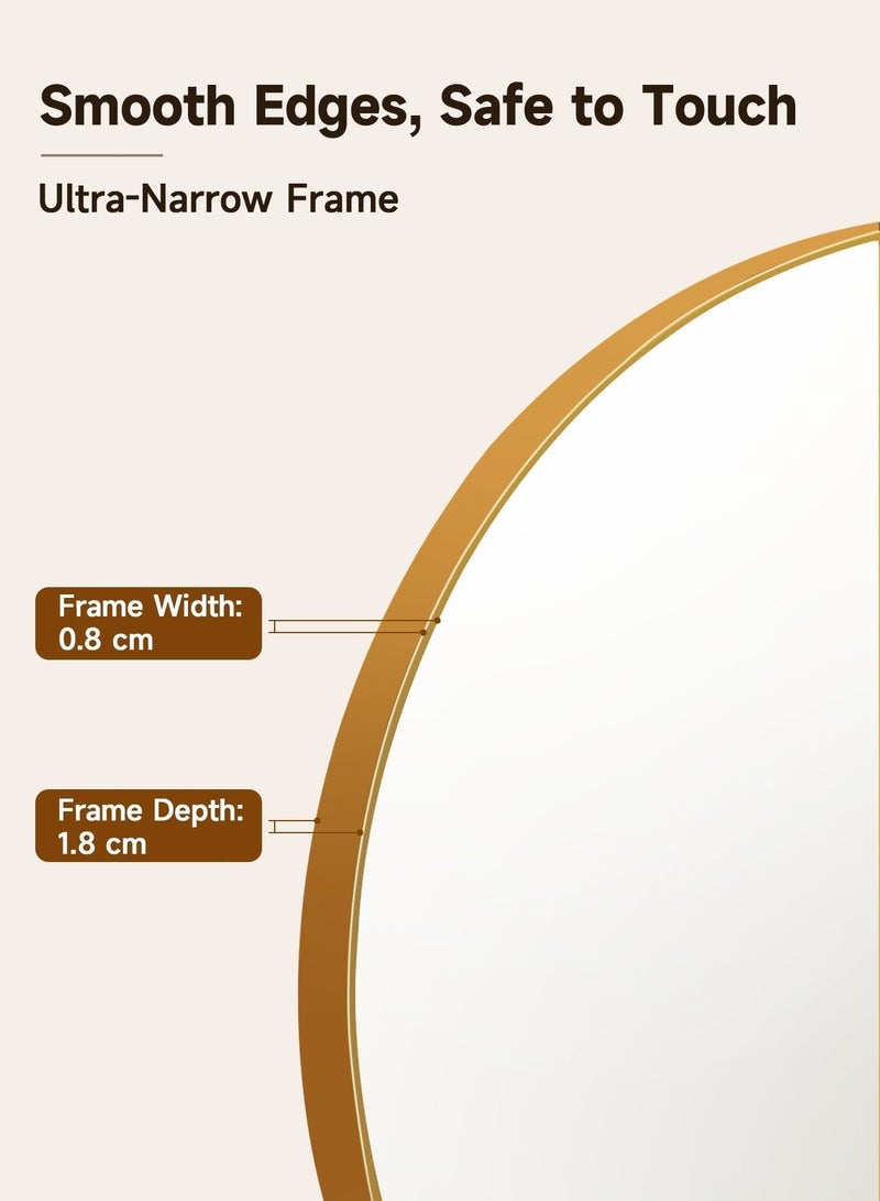أركايوبتيركس مرآة حائط دائرية مقاس 80 سم - مرآة دائرية كبيرة معلقة للحمام وغرفة النوم ومنضدة الزينة، زجاج عالي الدقة عصري، للتثبيت على الحائط فقط (ذهبي) - Image 3