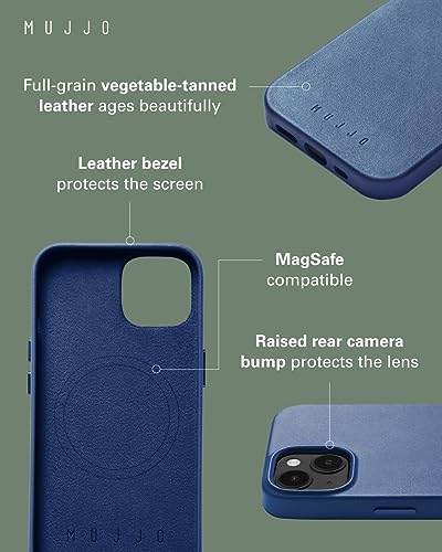 Mujjo Leather Phone Case Fits iPhones 15 Plus and 14 Plus MagSafe Compatible Premium European Leather Camera Lens Protection Crafted with Recycled Materials Slim Profile Monaco Blue - Image 3