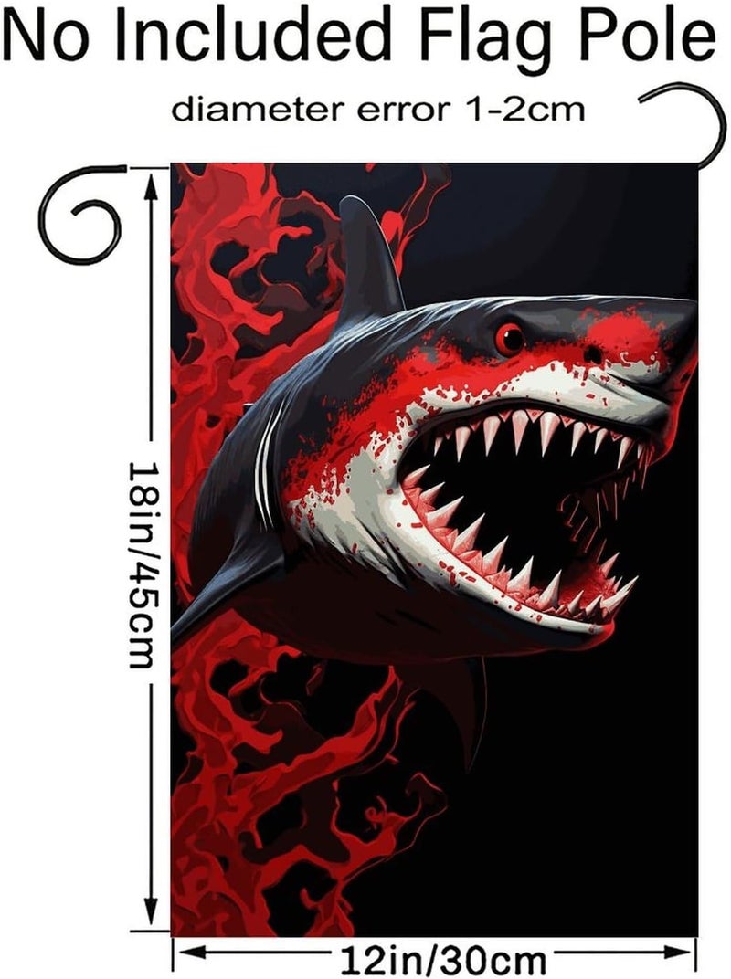 Red-black Shark Garden Flag Double Print Yard Flag 12×18 Inch Lawn Flag Outdoor Decor Flag House Garden Banner Holiday Yard Banner Home Entryway Flag For Outdoor Yard All Four Seasons - Image 2