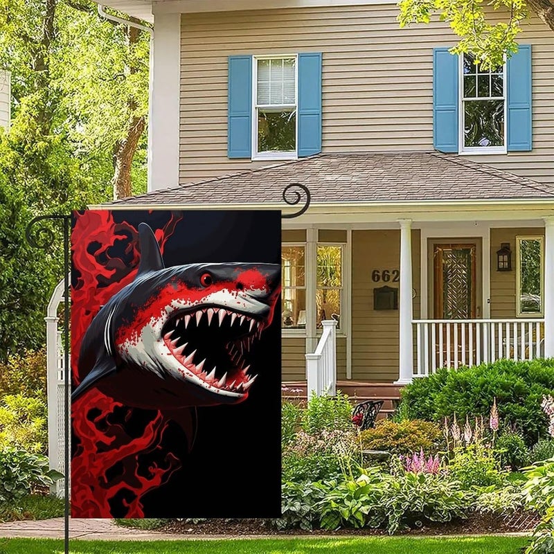 Red-black Shark Garden Flag Double Print Yard Flag 12×18 Inch Lawn Flag Outdoor Decor Flag House Garden Banner Holiday Yard Banner Home Entryway Flag For Outdoor Yard All Four Seasons - Image 5