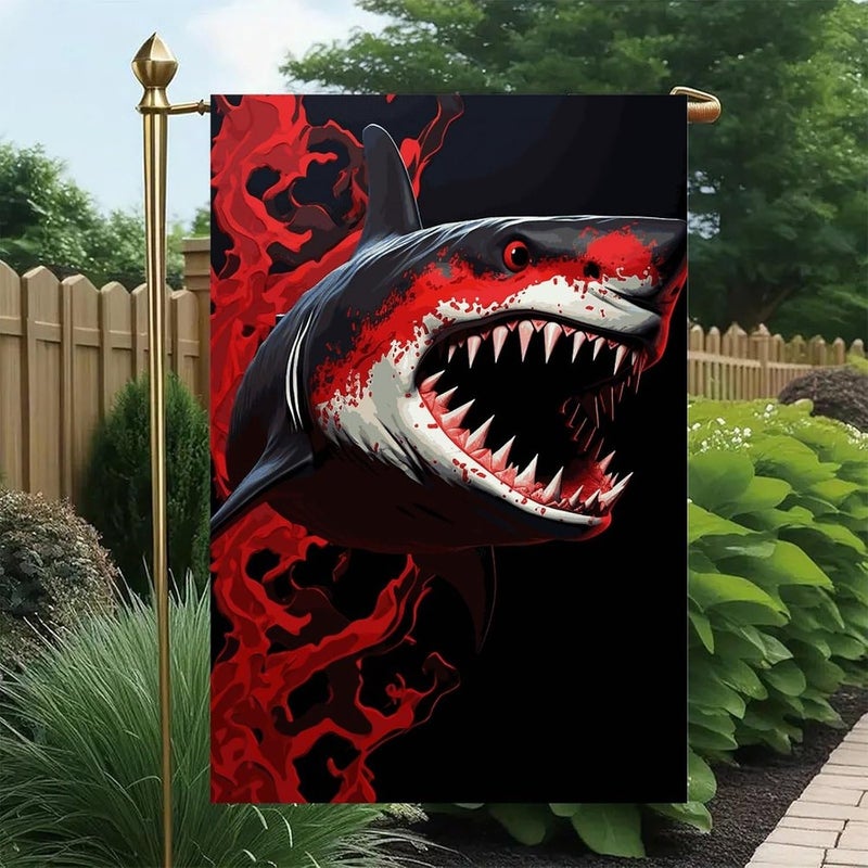 Red-black Shark Garden Flag Double Print Yard Flag 12×18 Inch Lawn Flag Outdoor Decor Flag House Garden Banner Holiday Yard Banner Home Entryway Flag For Outdoor Yard All Four Seasons - Image 4