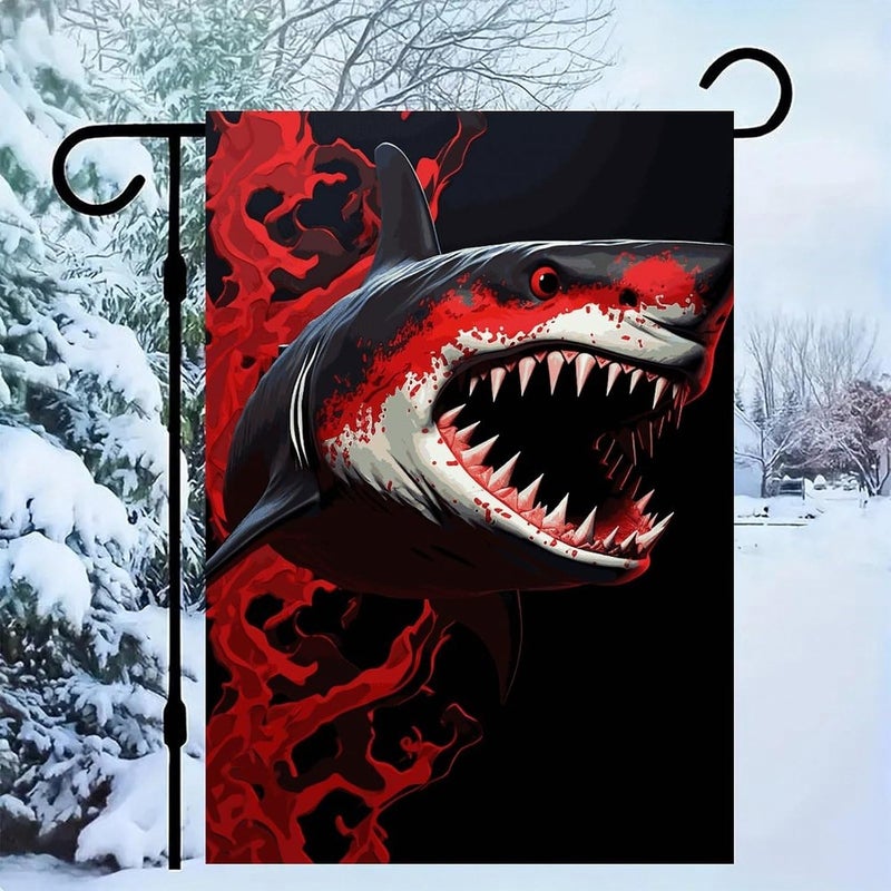 Red-black Shark Garden Flag Double Print Yard Flag 12×18 Inch Lawn Flag Outdoor Decor Flag House Garden Banner Holiday Yard Banner Home Entryway Flag For Outdoor Yard All Four Seasons - Image 1