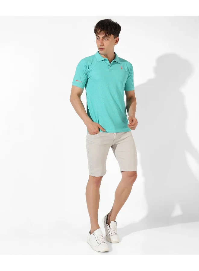 Campus Sutra Men's Solid Aqua Green Regular Fit Activewear T-Shirt