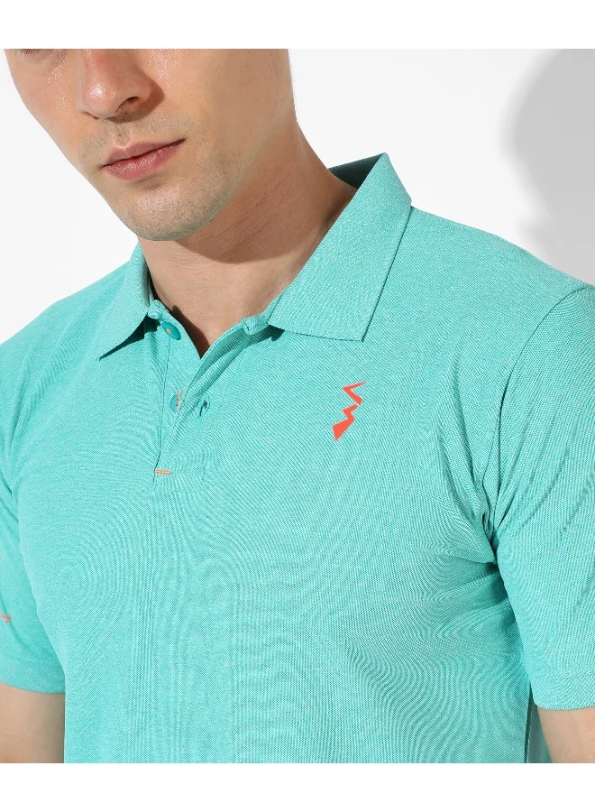 Campus Sutra Men's Solid Aqua Green Regular Fit Activewear T-Shirt