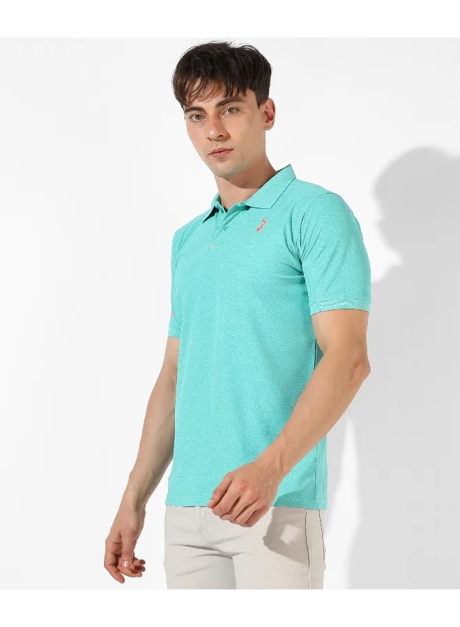 Campus Sutra Men's Solid Aqua Green Regular Fit Activewear T-Shirt
