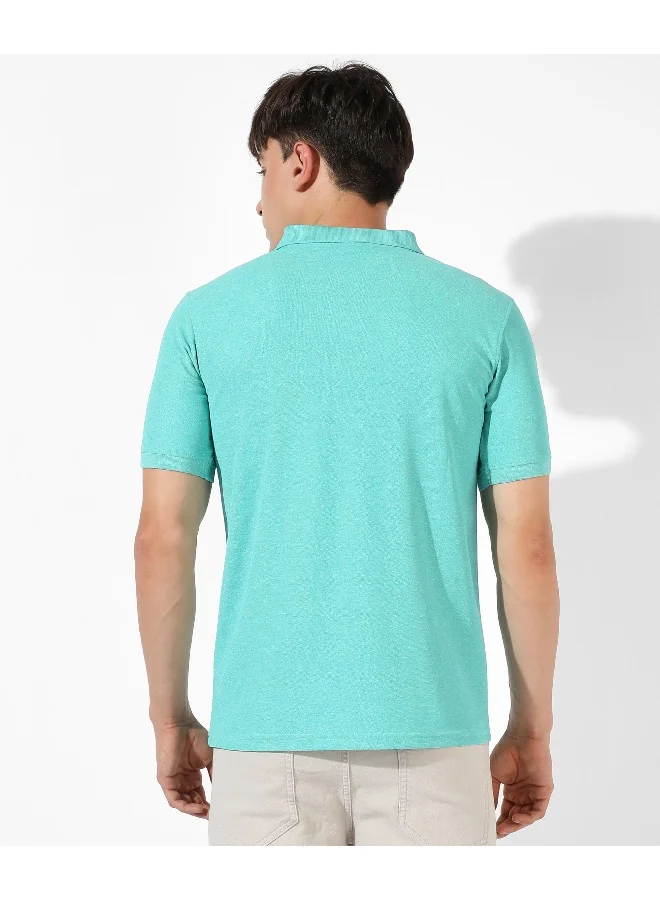 Campus Sutra Men's Solid Aqua Green Regular Fit Activewear T-Shirt