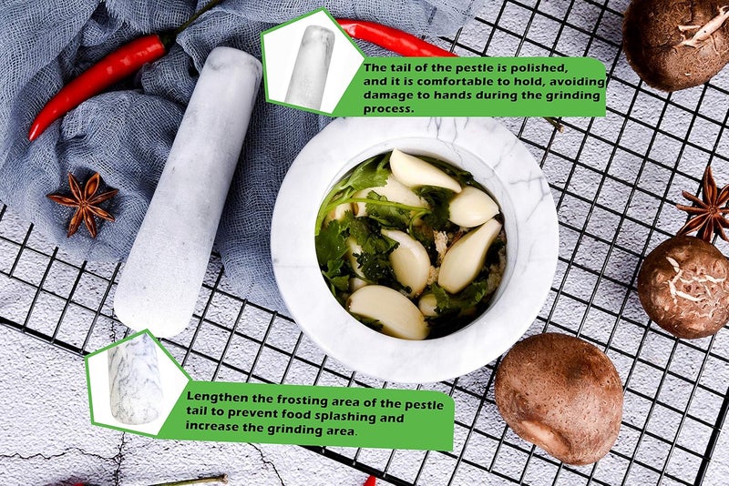 SIPARUI Mortar and Pestle Marble Set for Spices Pestos Seasonings Pastes Guacamole Bowl Herb Grinder Easy to Clean Included:Silicone Mat,Brush,Stainless Steel Spoon 4.33inch(Small,White Gray) - Image 3