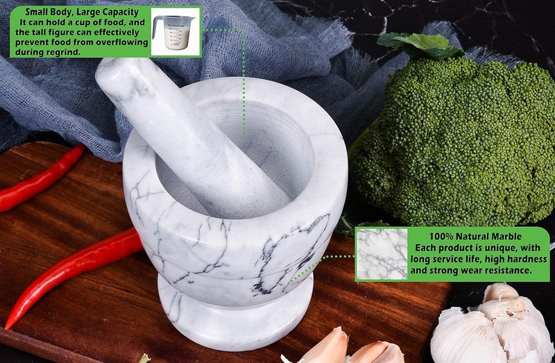 SIPARUI Mortar and Pestle Marble Set for Spices Pestos Seasonings Pastes Guacamole Bowl Herb Grinder Easy to Clean Included:Silicone Mat,Brush,Stainless Steel Spoon 4.33inch(Small,White Gray) - Image 4