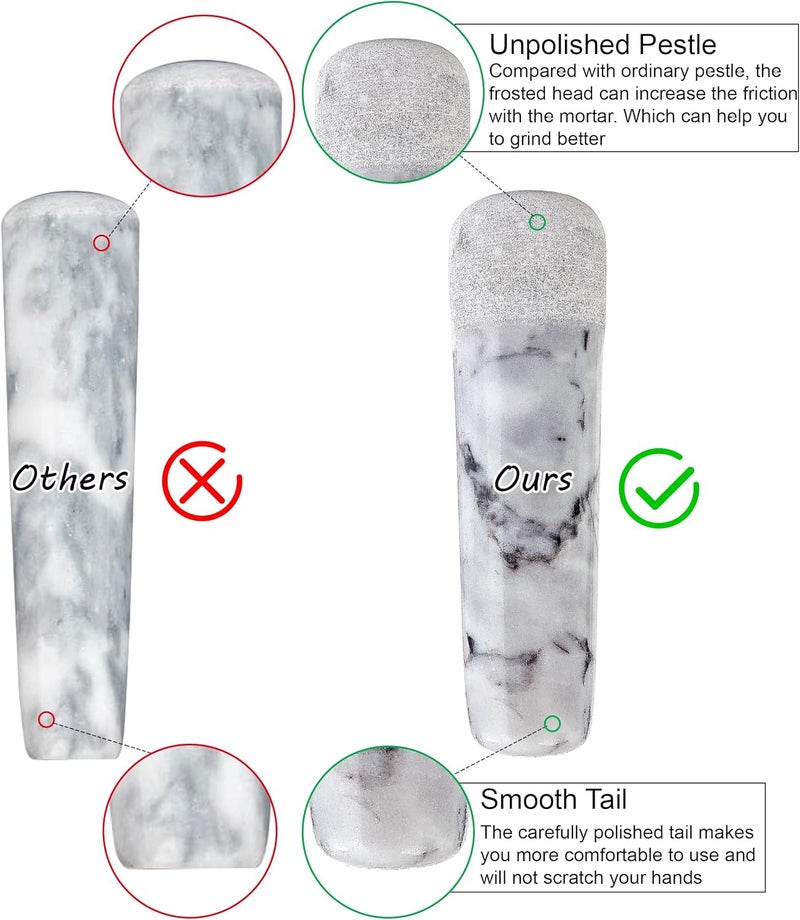 SIPARUI Mortar and Pestle Marble Set for Spices Pestos Seasonings Pastes Guacamole Bowl Herb Grinder Easy to Clean Included:Silicone Mat,Brush,Stainless Steel Spoon 4.33inch(Small,White Gray) - Image 2