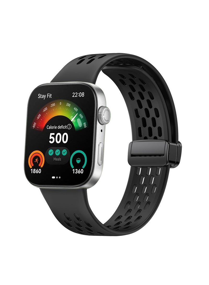 Silicone Magnetic Strap Replacement for Huawei Watch Fit 4 Pro/Fit 4/Fit 3,Breathable Mesh Soft Silicone Band with Magnetic Buckle Compatible with Huawei Fit 4 Pro/4/3,Black - Image 1