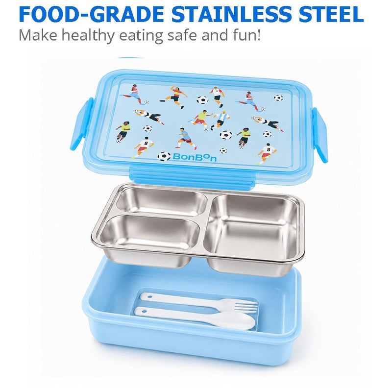 Bonbon - 3-Compartment Stainless Steel Kids Lunch Box - Football - Image 3