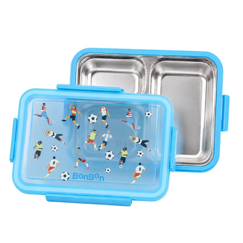 Bonbon - 3-Compartment Stainless Steel Kids Lunch Box - Football - Image 1