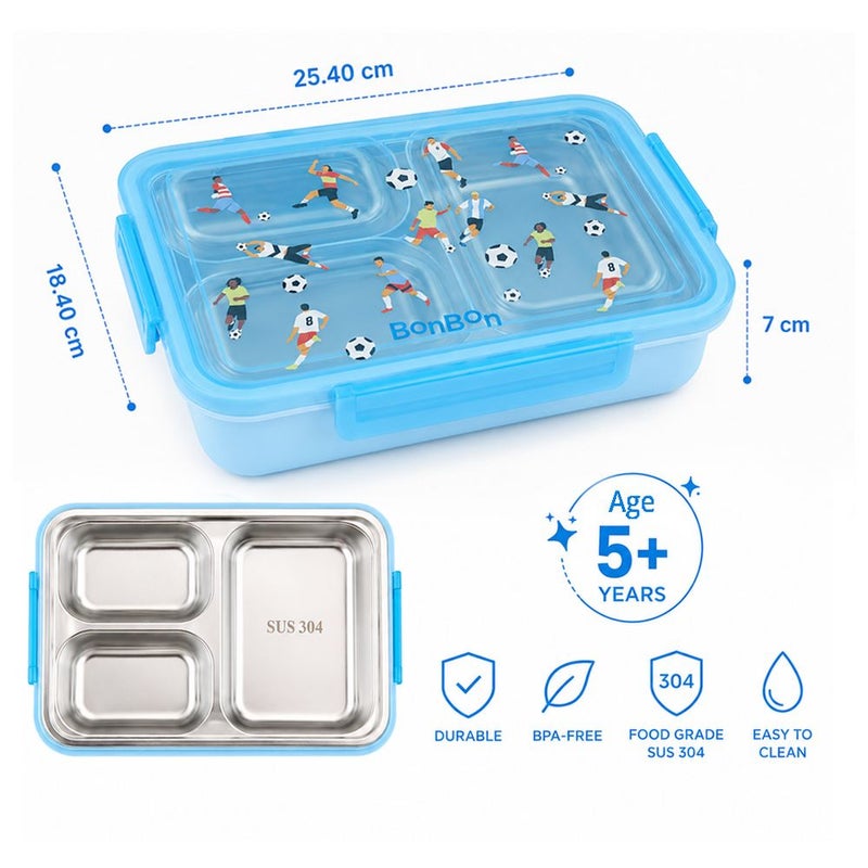Bonbon - 3-Compartment Stainless Steel Kids Lunch Box - Football - Image 2