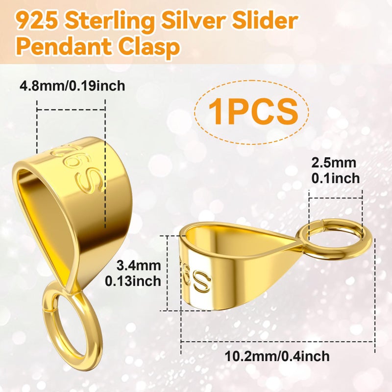 Deozu 1 Pcs 925 Sterling Silver Pendant Clasp for Necklace, Necklace Pendant Clasp, Jewelry Making Supplies, Bails for Jewelry Making, Bracelet (Gold) - Image 2
