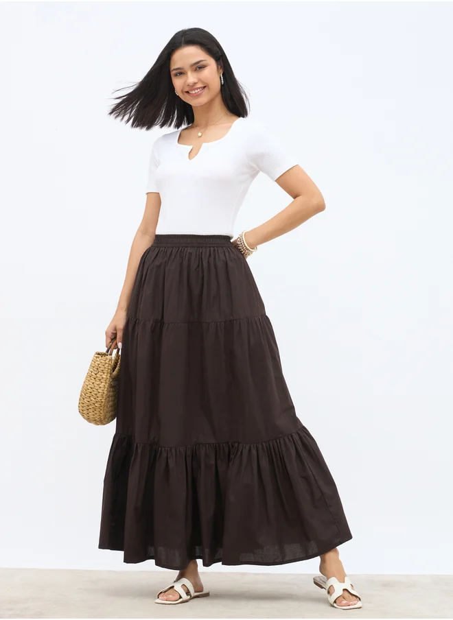 ستايلي Styli Elasticated Waistband Tiered Maxi Skirt