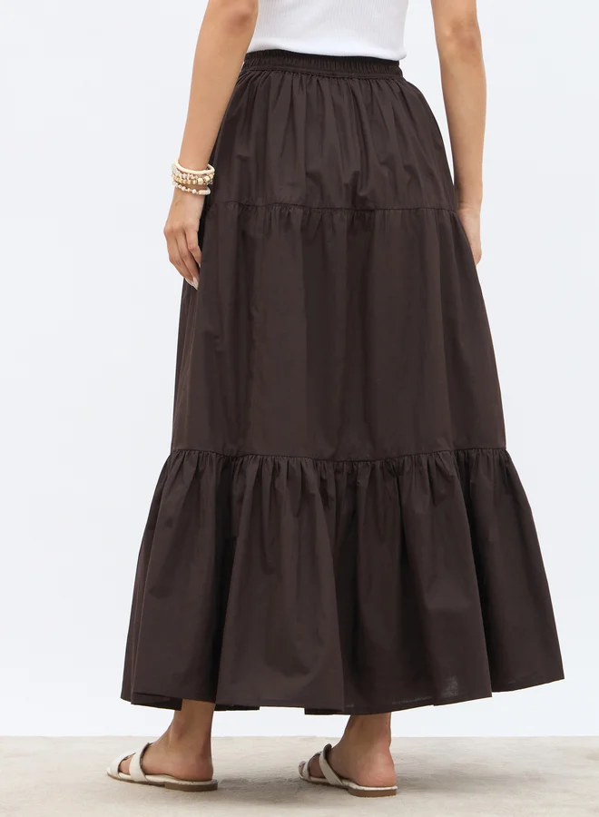 Styli Styli Elasticated Waistband Tiered Maxi Skirt