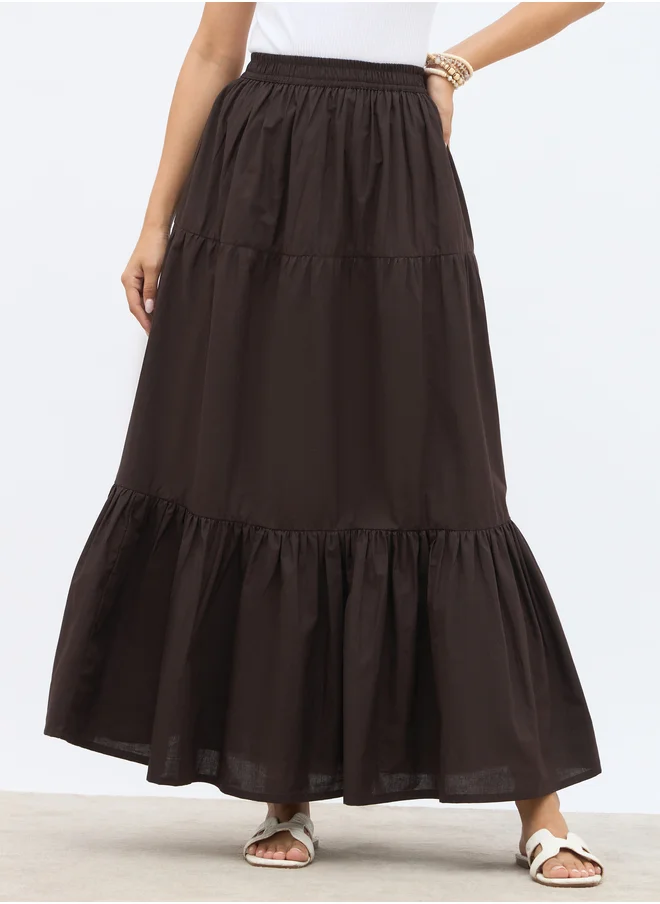 ستايلي Styli Elasticated Waistband Tiered Maxi Skirt