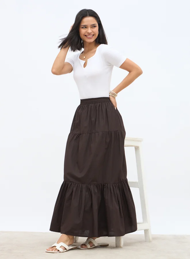 Styli Styli Elasticated Waistband Tiered Maxi Skirt