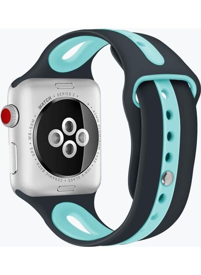 NIBEMINENT Two-tone Silicone Open Watchband For Apple Watch Series 7/6/5/4/3/2/1/SE 38/40/41mm Dark Grey/Teal Green - Image 1