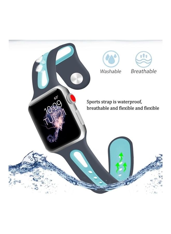 NIBEMINENT Two-tone Silicone Open Watchband For Apple Watch Series 7/6/5/4/3/2/1/SE 38/40/41mm Dark Grey/Teal Green - Image 5