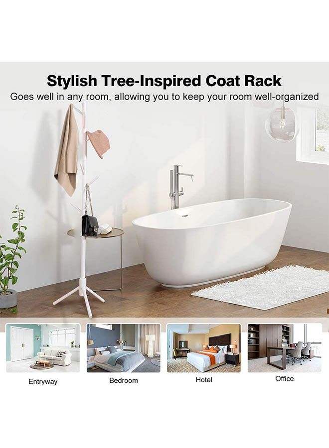 Arabest Free Standing Coat Rack with 8 Hooks, Solid Sturdy Wooden Coat and Hat Rack Organizer with Tree-like Design for Hanging Clothes Jackets, Hats, Scarves, Handbags in Office Home, White - Image 2