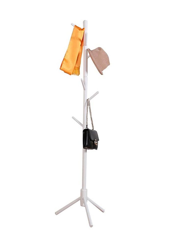 Arabest Free Standing Coat Rack with 8 Hooks, Solid Sturdy Wooden Coat and Hat Rack Organizer with Tree-like Design for Hanging Clothes Jackets, Hats, Scarves, Handbags in Office Home, White - Image 1