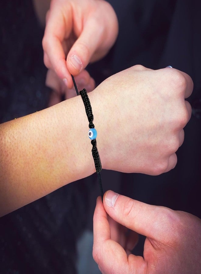 سمر لوف أساور عين الحسد المصنوعة يدويًا من مجوهرات SUMMER LOVE مع بطاقة، أساور خيط أسود وأحمر، تميمة كابالا للحماية وجلب الحظ للنساء والرجال والأولاد والبنات والأصدقاء (خرز أزرق - خيط أسود) - Image 3