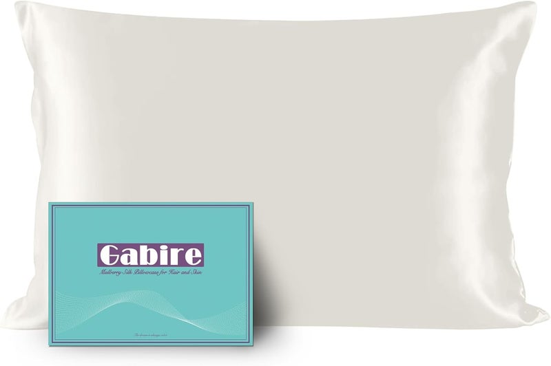 Gabire Mulberry Silk King Size Pillow Cases for Hair and Skin, Ultra Smooth Cooling Acne Pillow Case with Hidden Zipper Both Sides Real Silk Pillow Cases King (20"×36"), Ivory - Image 1