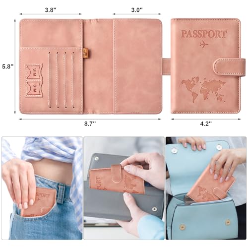 Eoehro Passport Holder for Travel Essentials, Passport Wallet Cover Case for Travel Must Haves Accessories,Passport Book Holders for Women and Men(light pink) - Image 2