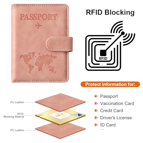 Eoehro Passport Holder for Travel Essentials, Passport Wallet Cover Case for Travel Must Haves Accessories,Passport Book Holders for Women and Men(light pink) - Image 4