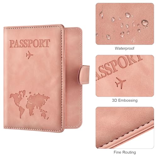 Eoehro Passport Holder for Travel Essentials, Passport Wallet Cover Case for Travel Must Haves Accessories,Passport Book Holders for Women and Men(light pink) - Image 5