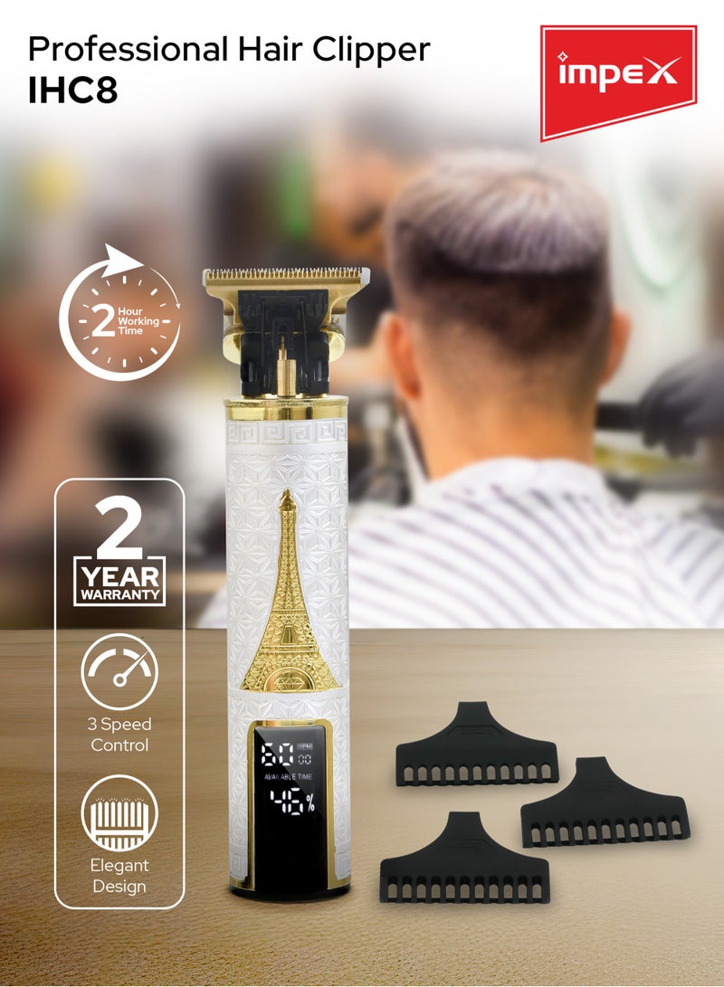 Impex Professional Hair Clipper & Trimmer 5W with LED Display, 3 Speed Control, 1200mAh Battery, 2H Runtime, Type-C Charging – IHC8 – Black – 2 Years Warranty - Image 3