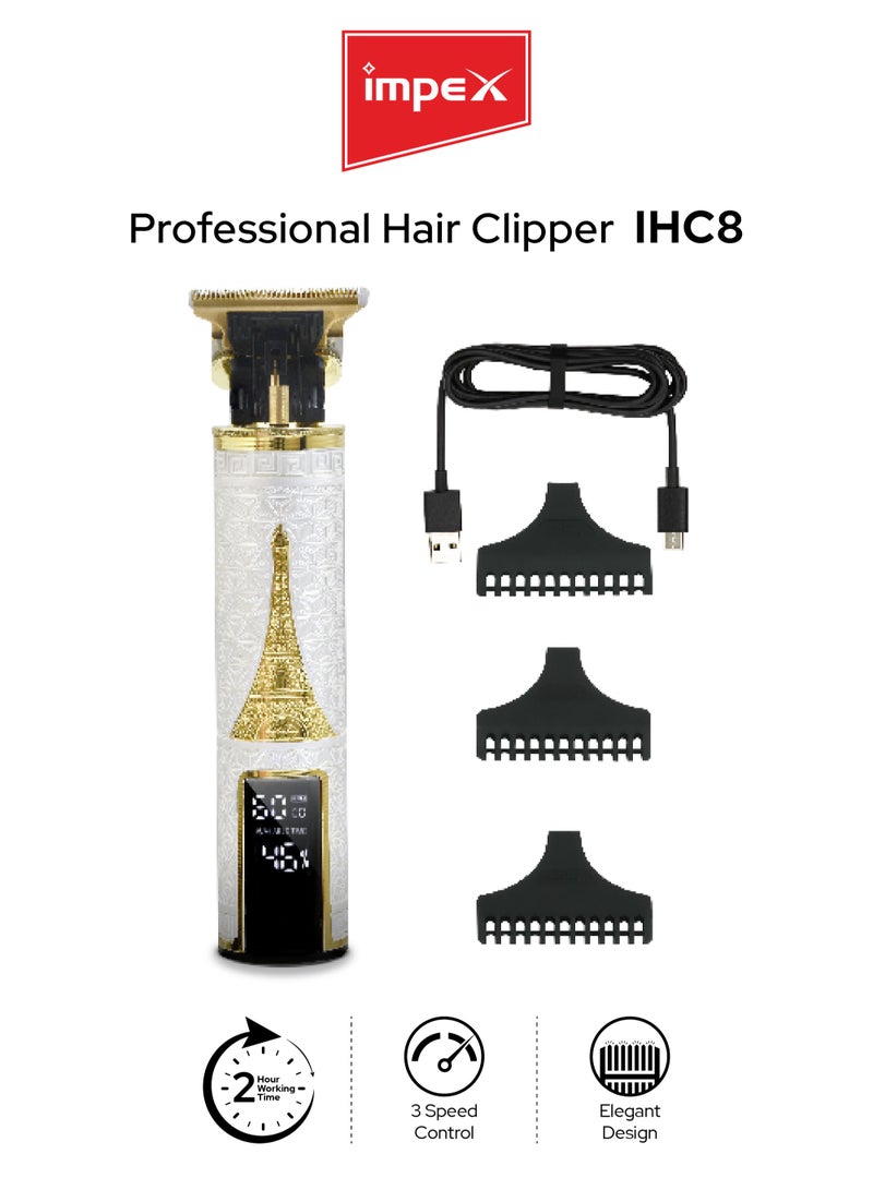 إمبكس ماكينة حلاقة وتشذيب شعر احترافية بقوة 5 واط مع شاشة LED، تحكم بثلاث سرعات، بطارية 1200 مللي أمبير، وقت تشغيل ساعتين، شحن Type-C – IHC8 – أسود – ضمان سنتين - Image 1