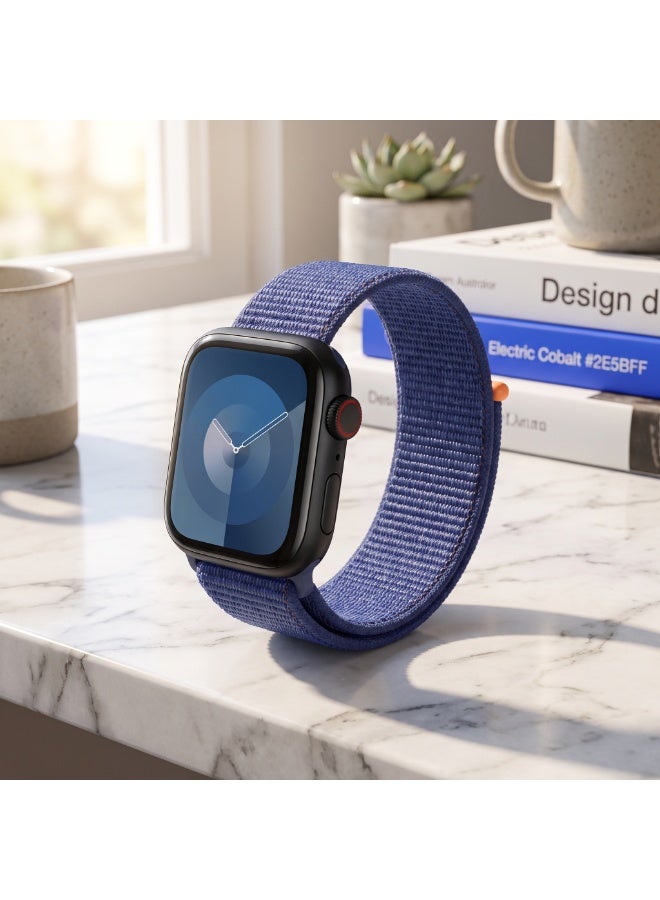 Breathable Nylon Loop Sport Band for Apple Watch 11/10 42mm/38mm/41mm/40mm – Adjustable Lightweight Strap Compatible with iWatch Series11, SE, Series 11/10/9/8/7/6/5/4/3/2/1, Sweatproof Replacement Band for Men & Women (Ocean blue) - Image 3