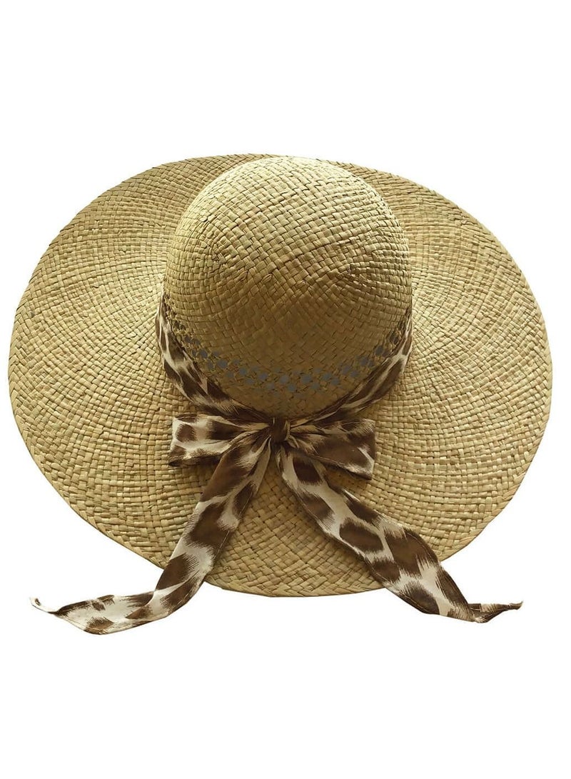 Seagrass Lace Ladies Summer hat/beach hat brown color with tiger print ribbon brown straw - Image 2