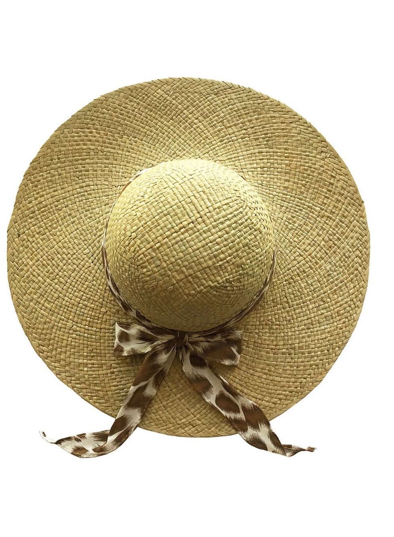 Seagrass Lace Ladies Summer hat/beach hat brown color with tiger print ribbon brown straw - Image 1