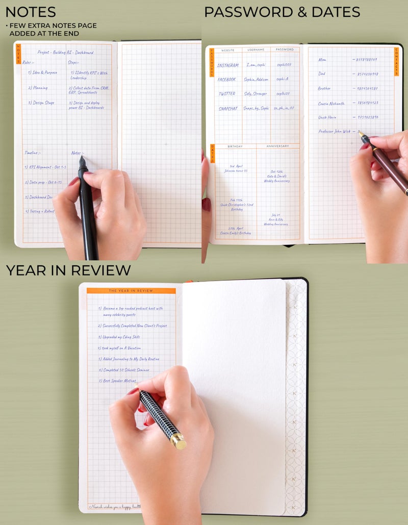 NEORAH—2026 UNDATED ACCOMPLISH Petite Planner|Yearly view|12 Undated Months|54 Weekly Layouts + 54 Notes|12 Habit & Budget trackers|Gratitude|Passion|Password log|Few blank pages|Hardcover(DARK BLUE) - Image 5