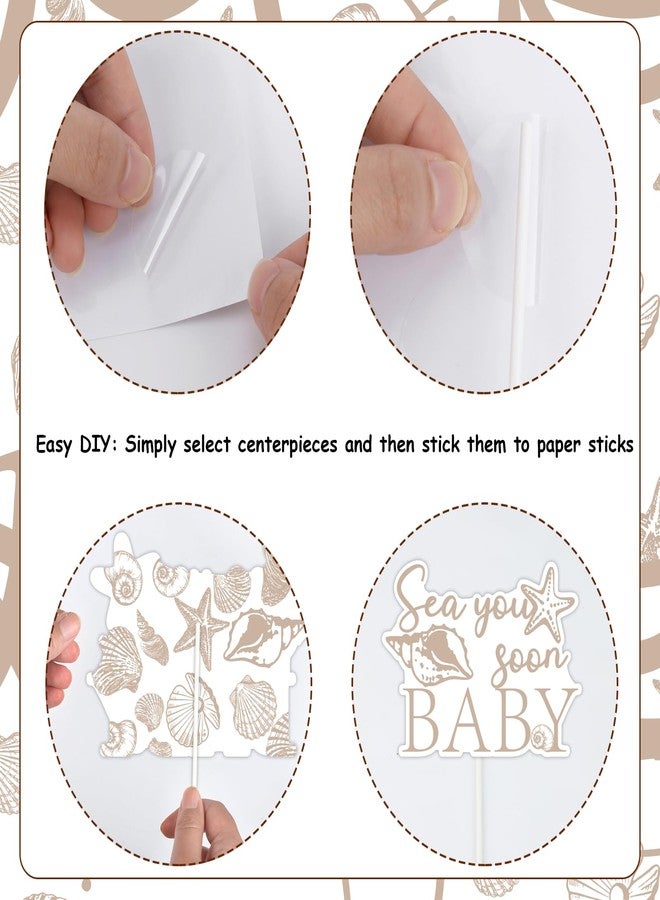 Cheereveal 24PCS Sea You Soon Baby Shower Table Decorations, Under The Sea Ocean Themed Centerpiece Sticks with Seashell Designs, White Double Sided Table Toppers for Welcome Baby Party Decor - Image 5