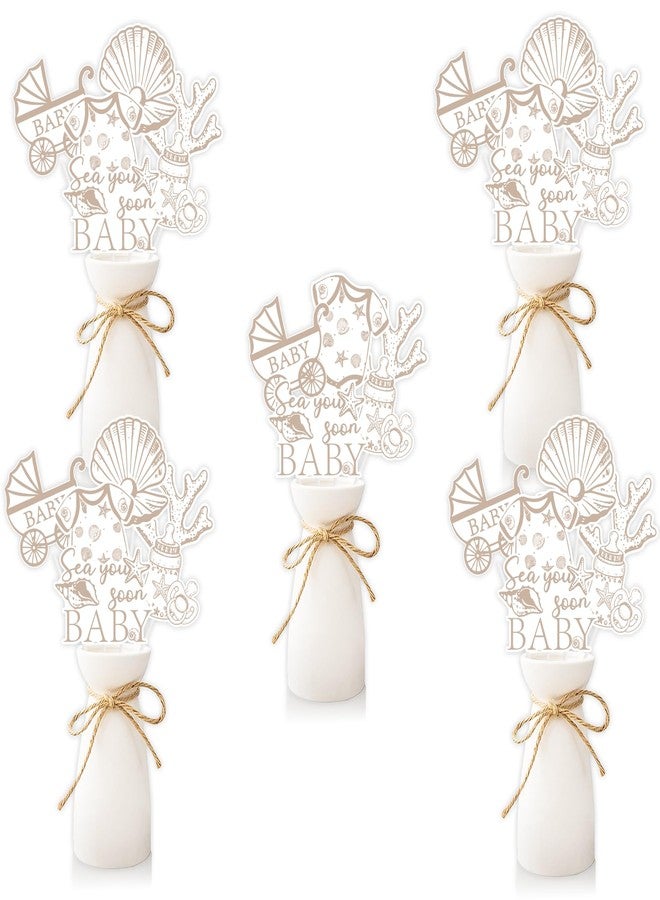 Cheereveal 24PCS Sea You Soon Baby Shower Table Decorations, Under The Sea Ocean Themed Centerpiece Sticks with Seashell Designs, White Double Sided Table Toppers for Welcome Baby Party Decor - Image 1