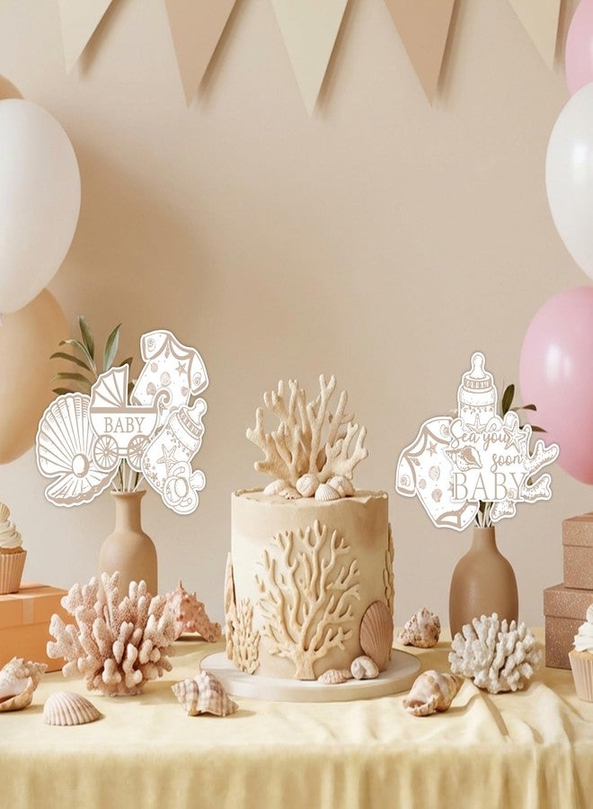 Cheereveal 24PCS Sea You Soon Baby Shower Table Decorations, Under The Sea Ocean Themed Centerpiece Sticks with Seashell Designs, White Double Sided Table Toppers for Welcome Baby Party Decor - Image 4