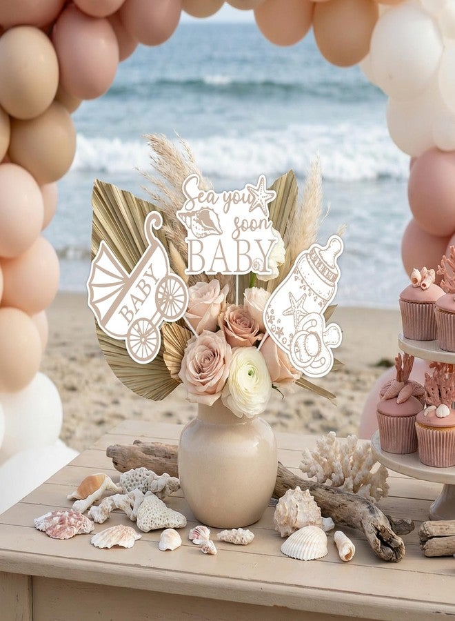 Cheereveal 24PCS Sea You Soon Baby Shower Table Decorations, Under The Sea Ocean Themed Centerpiece Sticks with Seashell Designs, White Double Sided Table Toppers for Welcome Baby Party Decor - Image 2