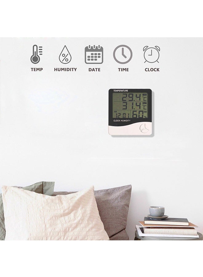 HTC Digital Humidity Meter，Indoor Outdoor Temperature Thermometer，Humidity Monitor with LCD Alarm Clock, Humidity Meter For House Home Greenhouse White - Image 2