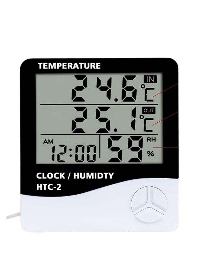 Digital Humidity Meter,Indoor Outdoor Temperature Thermometer,Humidity Monitor with LCD Alarm Clock, Humidity Meter For House Home Greenhouse White