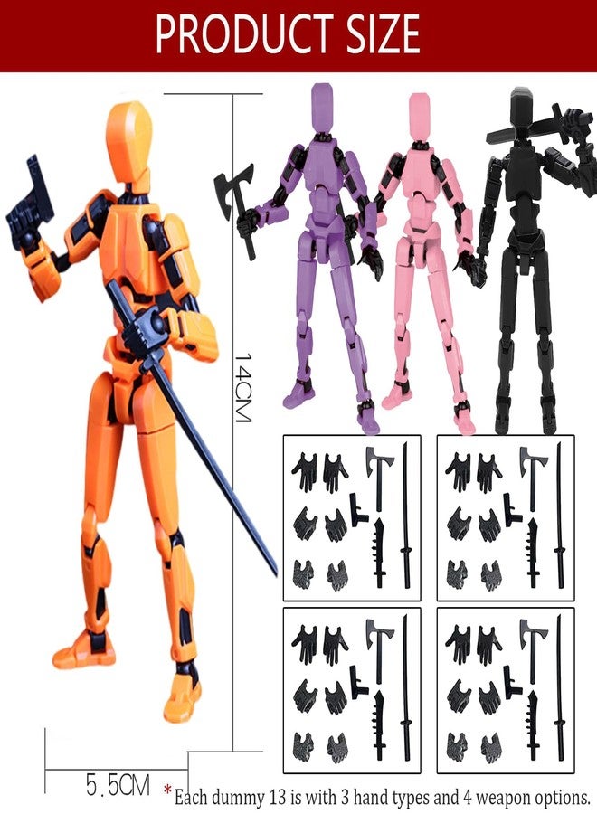 RAMONI 4pcs Action Figure Toys, Freedom Multi Articular Action Figures, Portable & Easy to Use Dummy 13 Robot Toy, T13 Action Figure Office Decor 3D Printed Toys with 28 Accessories - Image 2