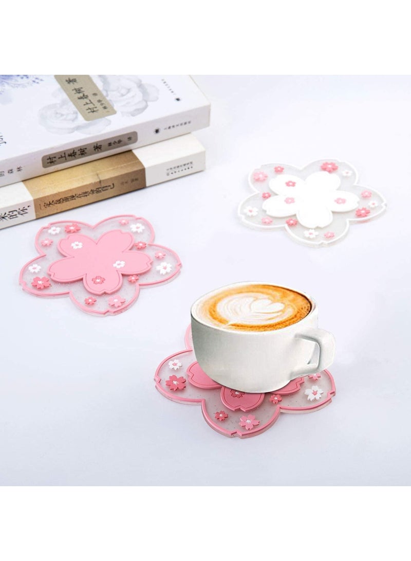 SYOSI Flower Coasters for Drinks, 6 Pcs Cute Non-Slip Washable Reusable Heat Resistant Silicone Coasters - Ideal for Coffee Mugs, Cups, and Tumblers, Perfect for Home, Kitchen, and Office Use(Pink & White) - Image 2