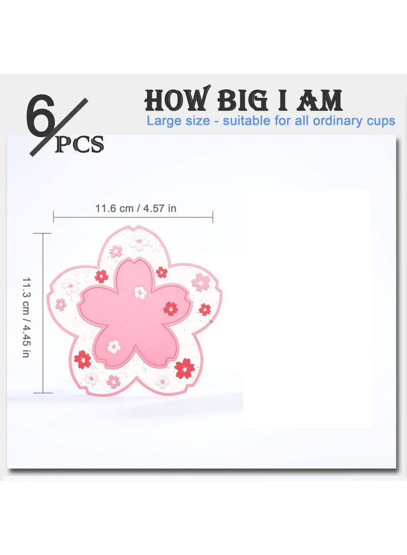 SYOSI Flower Coasters for Drinks, 6 Pcs Cute Non-Slip Washable Reusable Heat Resistant Silicone Coasters - Ideal for Coffee Mugs, Cups, and Tumblers, Perfect for Home, Kitchen, and Office Use(Pink & White) - Image 5