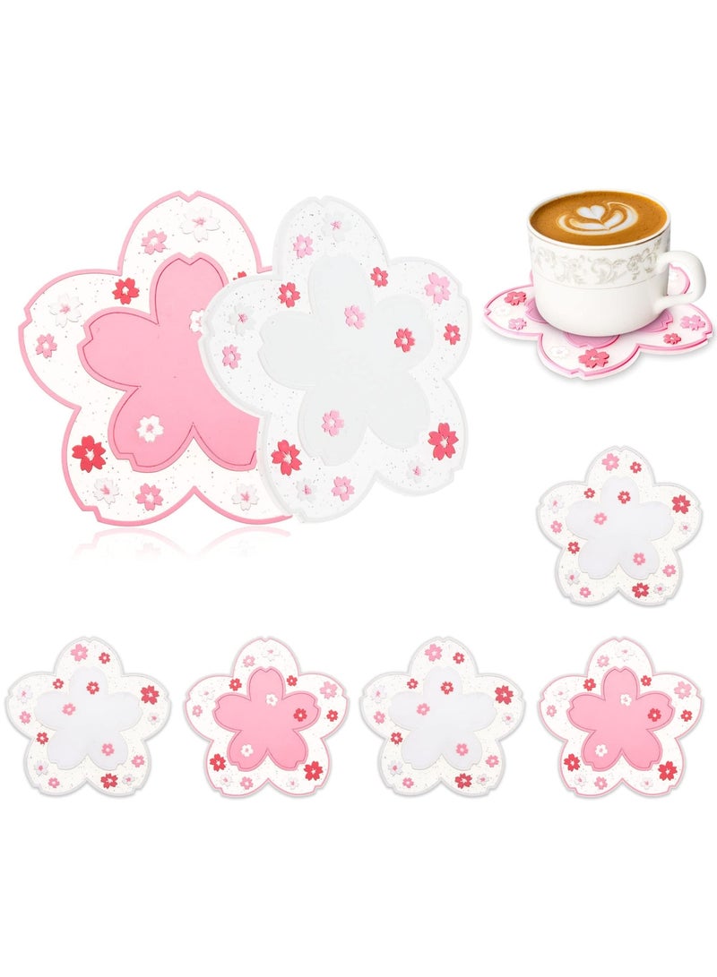SYOSI Flower Coasters for Drinks, 6 Pcs Cute Non-Slip Washable Reusable Heat Resistant Silicone Coasters - Ideal for Coffee Mugs, Cups, and Tumblers, Perfect for Home, Kitchen, and Office Use(Pink & White) - Image 1