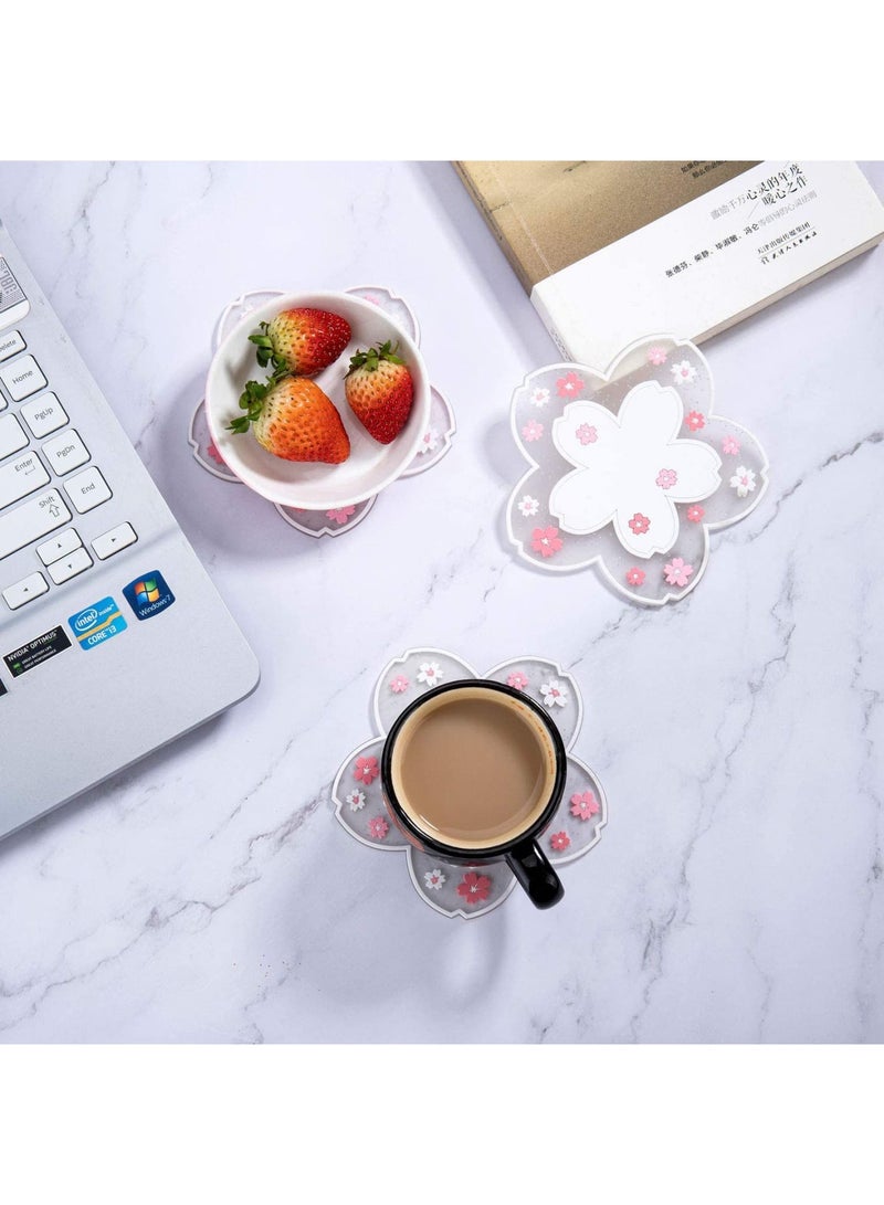 SYOSI Flower Coasters for Drinks, 6 Pcs Cute Non-Slip Washable Reusable Heat Resistant Silicone Coasters - Ideal for Coffee Mugs, Cups, and Tumblers, Perfect for Home, Kitchen, and Office Use(Pink & White) - Image 4