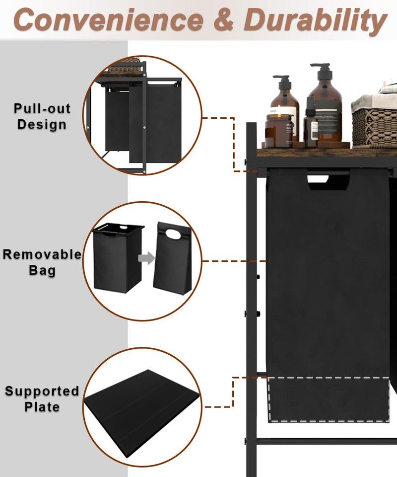 Waaliji 10 x 3 Gal Large Laundry Hamper with 3 Pull-Out & Removable Sorter Bags, Freestanding Clothes Basket Organizer for Clothing or Toys in Bathroom and Living Room, Rustic Brown and Black - Image 5