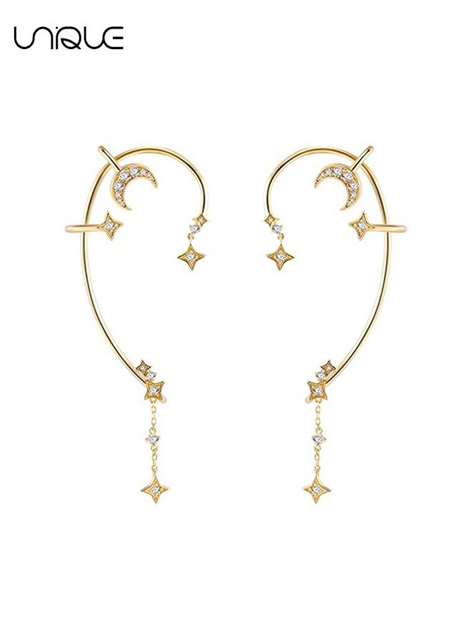 يونيك 1 زوج من خطافات الأذن - خطافات الأذن للقمر - خطافات أذن مدمجة بالذهب - خطافات أذن مثقوبة مرصعة بالماس - صناعة يدوية - أنيقة وبسيطة - مناسبة لحفلات التخرج تأثيرية - هدايا - Image 1